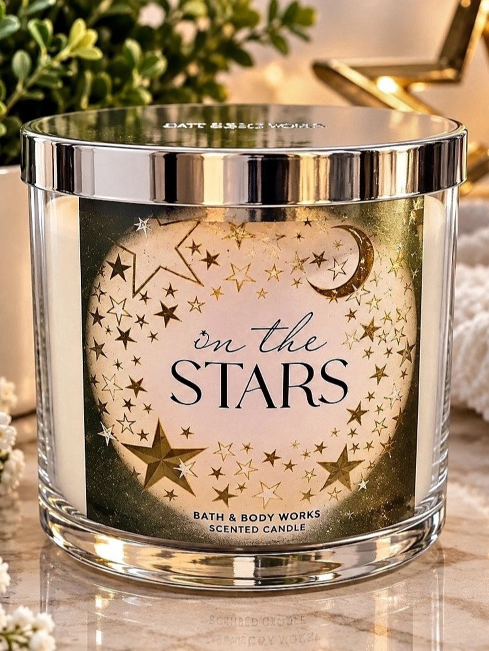 Bath & Body Works In the Stars 3-Wick Candle Gold & Green NWT